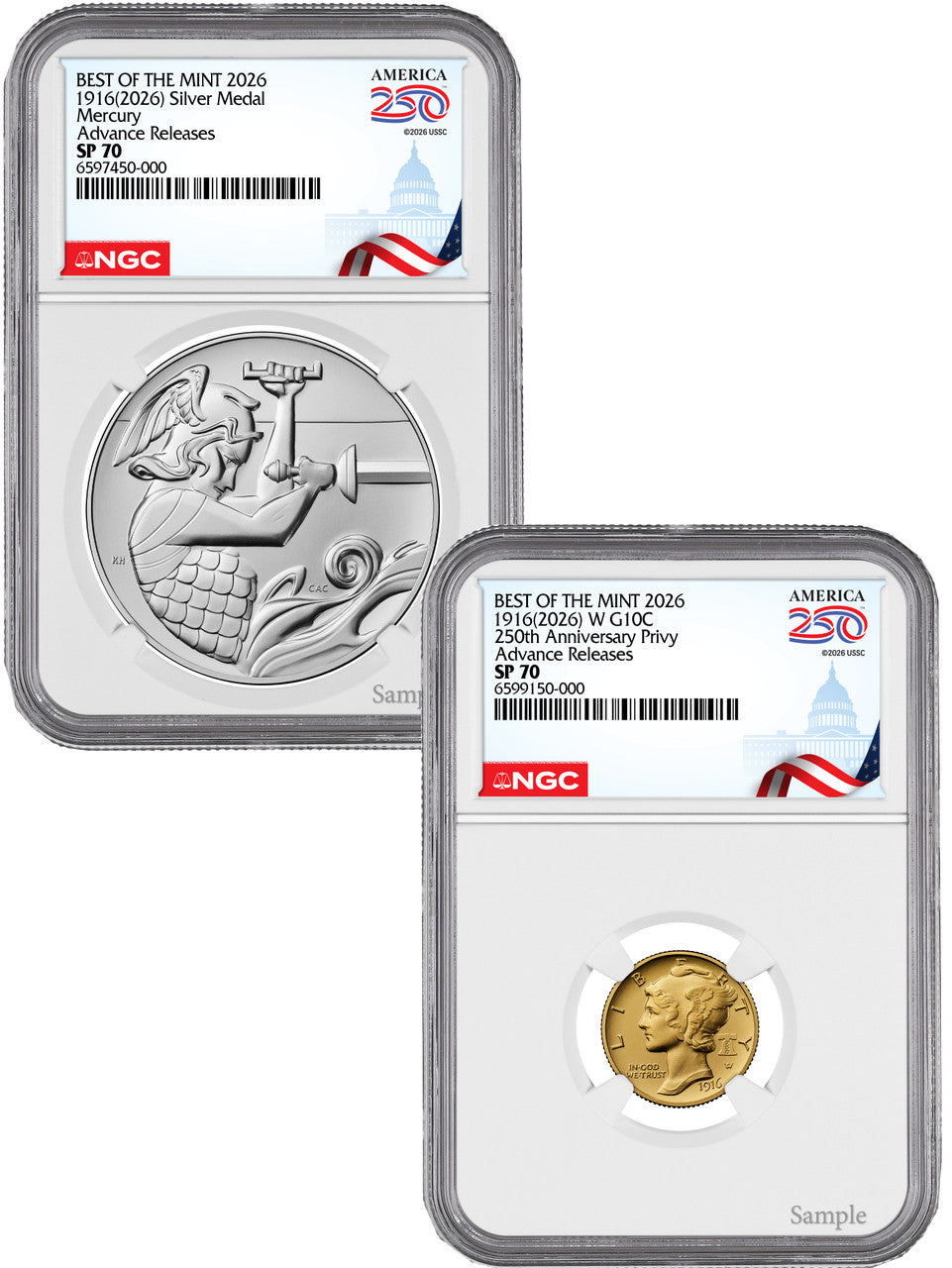 2026-W (P) Mercury Gold Coin Silver Medal Set AR 250 Label NGC SP70