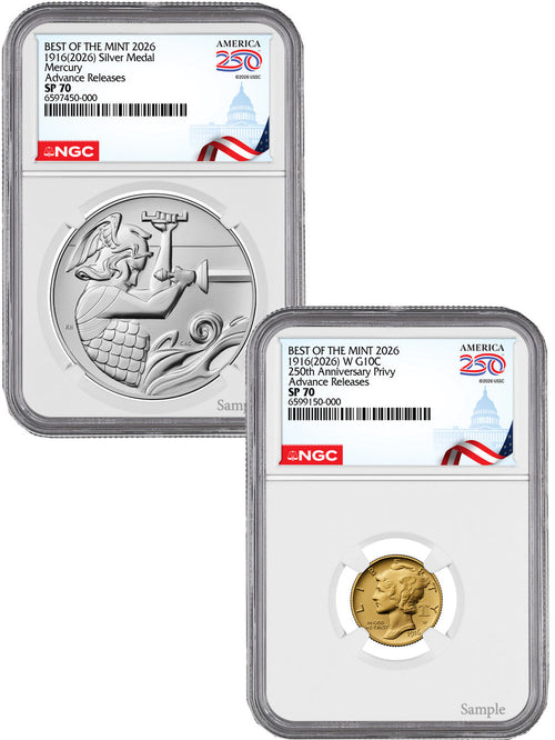 2026-W (P) Mercury Gold Coin Silver Medal Set AR 250 Label NGC SP70