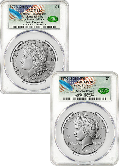 2026-W Morgan and Peace Dollar Enhanced 2-Coin Set CAC MS70 AD Founders Label