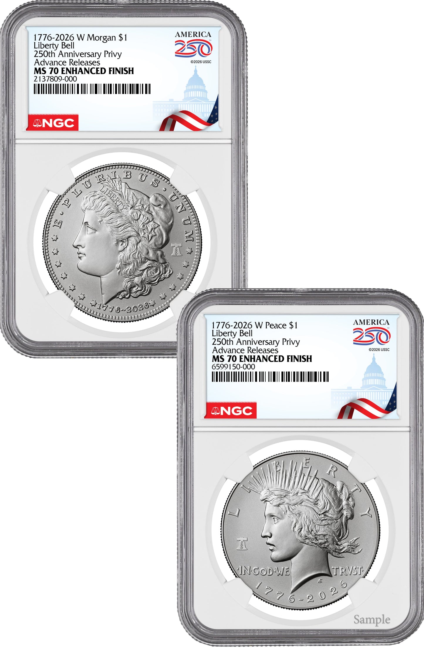 2026-W Morgan and Peace Dollar Enhanced 2-Coin Set NGC MS70 AR Congress 250 Label