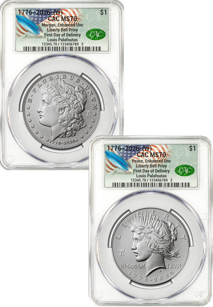 2026-W Morgan and Peace Dollar Enhanced 2-Coin Set CAC MS70 FDD Founders Label