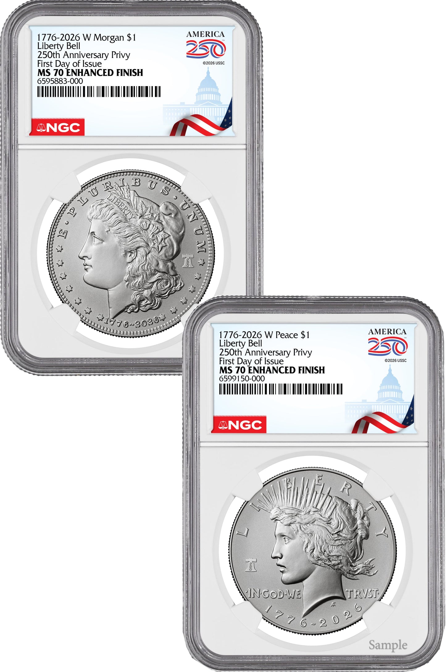 2026-W Morgan and Peace Dollar Enhanced 2-Coin Set NGC MS70 FDI Congress 250 Label