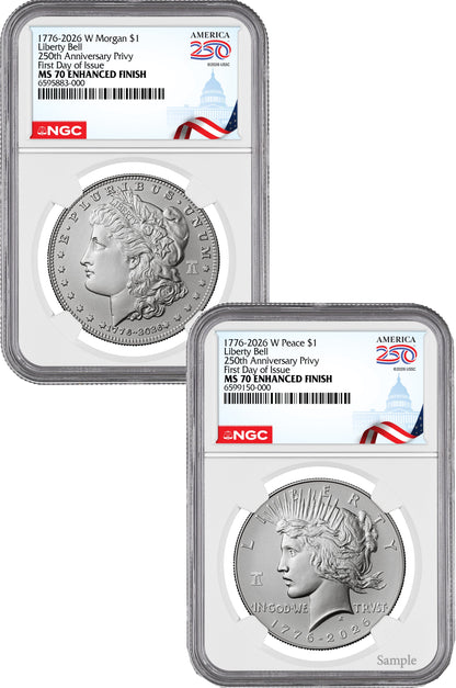 2026-W Morgan and Peace Dollar Enhanced 2-Coin Set NGC MS70 FDI Congress 250 Label