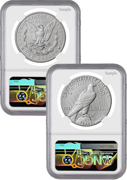 2026-W Morgan and Peace Dollar Enhanced 2-Coin Set NGC MS70 FDI Harrigal Label