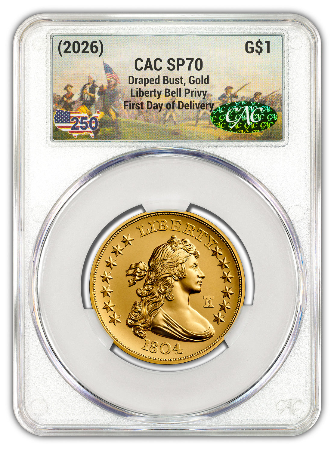 2026 1804 Draped Bust Dollar Gold Coin FDD CAC SP70 Battlefield
