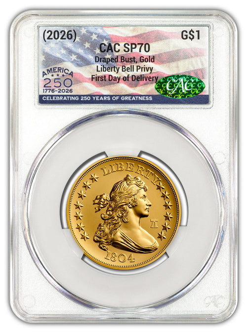 2026 1804 Draped Bust Dollar Gold Coin FDD CAC SP70 Flag