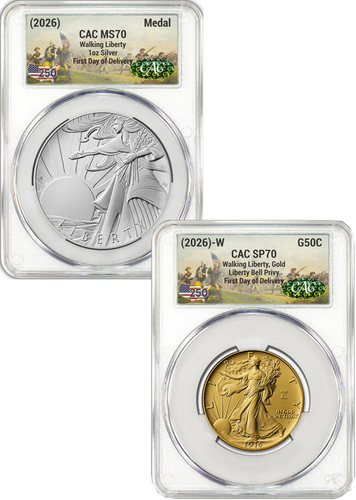 2026-W Gold Walking Liberty Half & Silver Medal Set FDD CAC SP70/MS70 Battlefield