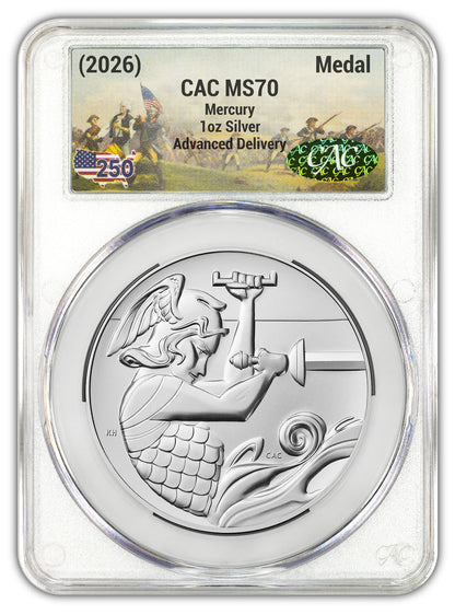 2026 (P) Mercury Silver Medal FDD CAC MS70 250 Battlefield Label