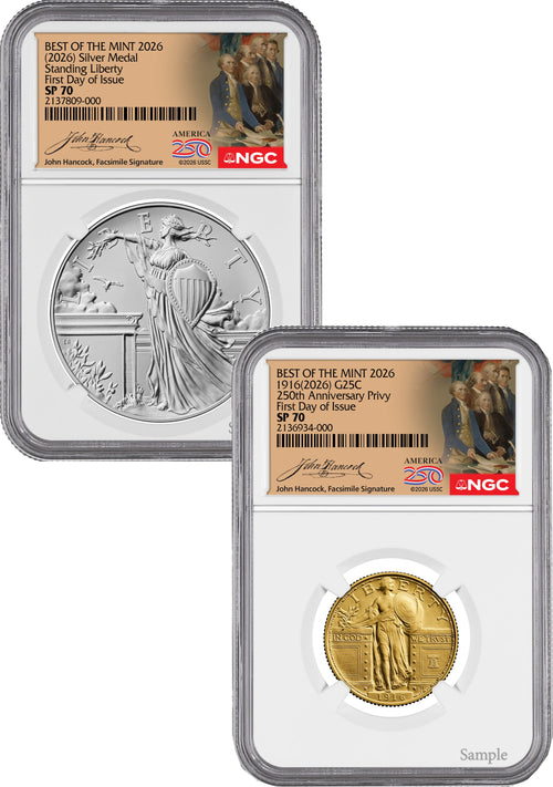 2026 Best of the Mint 1916 Gold Standing Liberty Quarter & Silver Medal Set FDI NGC SP70 Hancock