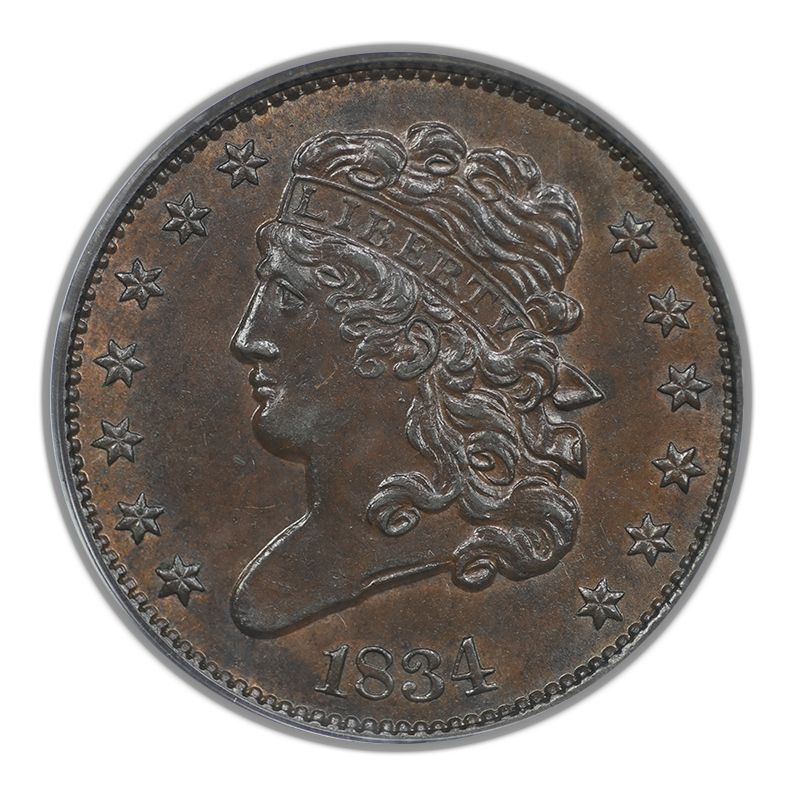 1834 Classic Head Half Cent 1/2C PCGS AU58 CAC Cohen 1 C-1