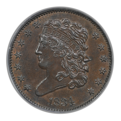 1834 Classic Head Half Cent 1/2C PCGS AU58 CAC Cohen 1 C-1