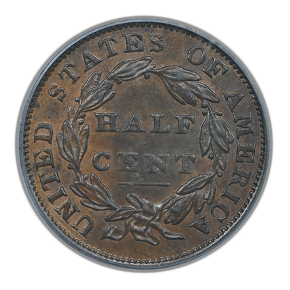 1834 Classic Head Half Cent 1/2C PCGS AU58 CAC Cohen 1 C-1