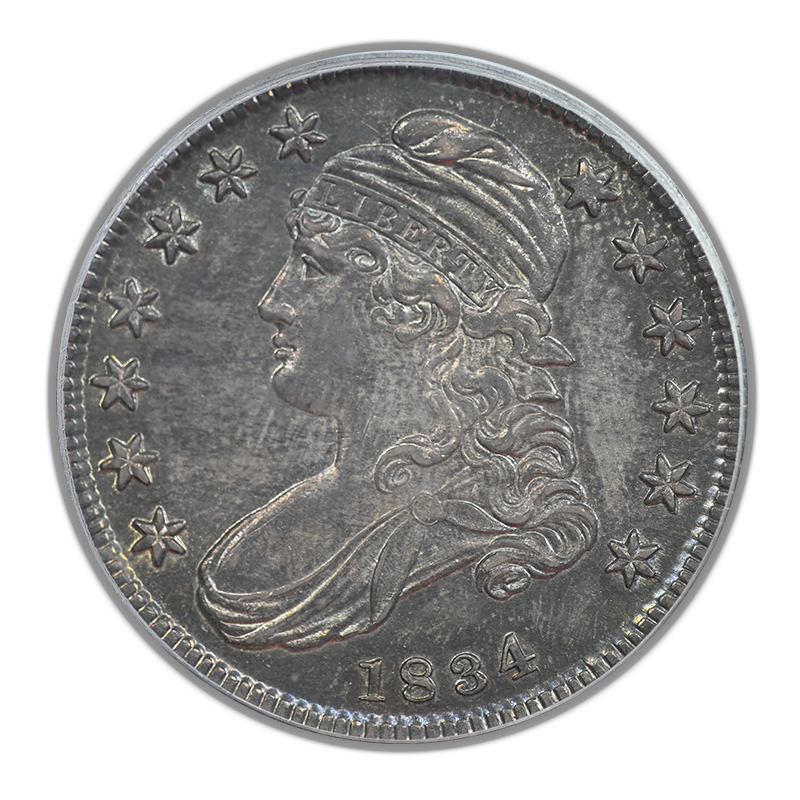 1834 Capped Bust Half Dollar 50C PCGS AU58 - Small Date, Small Letters