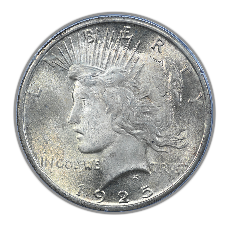 1925 Peace Dollar $1 PCGS Rattler MS63 Gold CAC