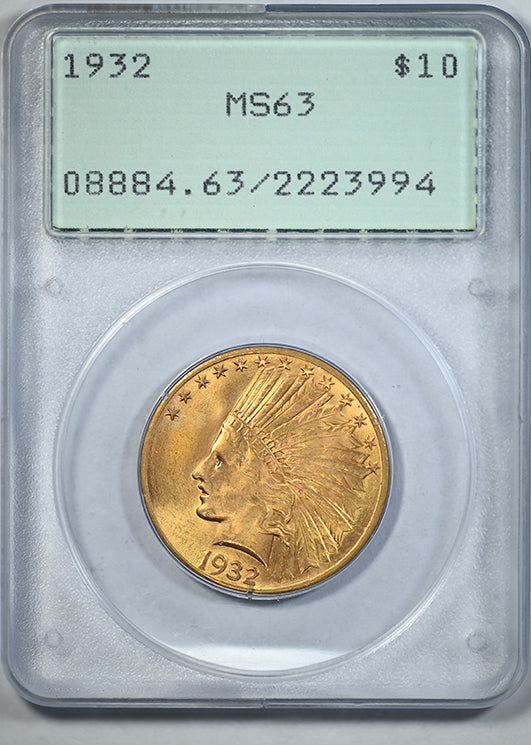 1932 Indian Head Gold Eagle $10 PCGS Rattler MS63