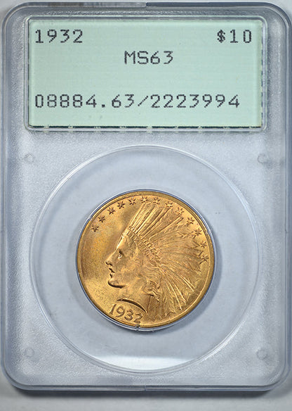 1932 Indian Head Gold Eagle $10 PCGS Rattler MS63