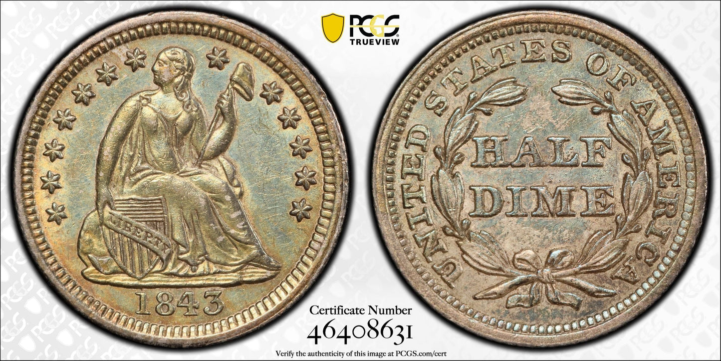 1843 Liberty Seated Half Dime H10C PCGS AU58 - TONED!
