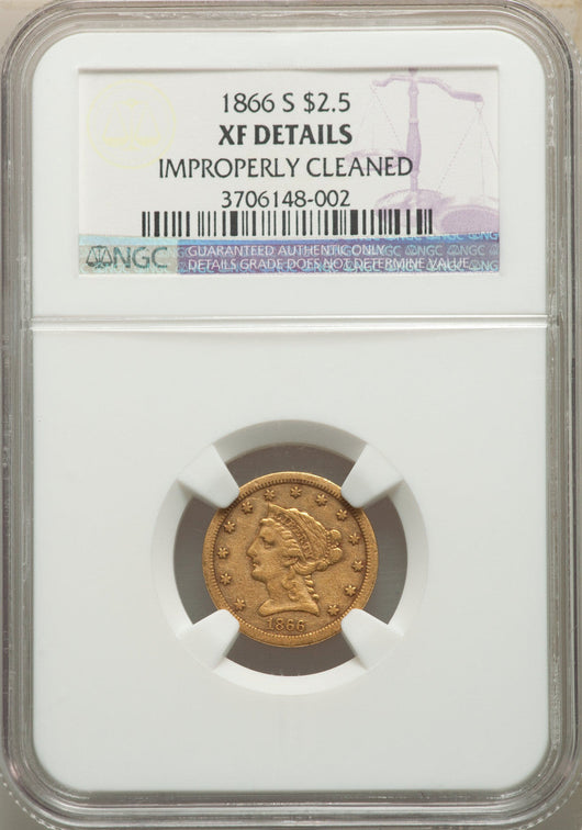 1866-S $2.50 Liberty Quarter Eagle Details NGC XF40