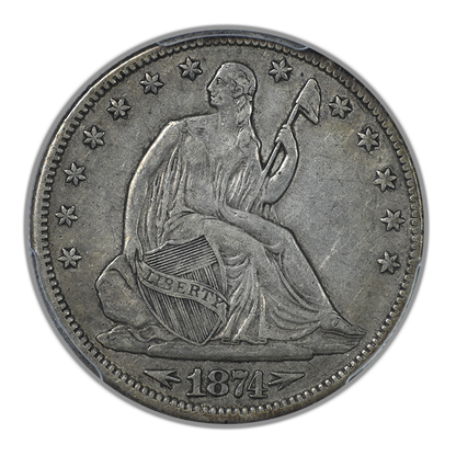 1874-CC Liberty Seated Half Dollar 50C PCGS VF35 CAC - Arrows