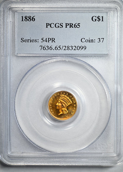 1886 Proof Type 3 Indian Princess Head Gold Dollar G$1 PCGS PR65