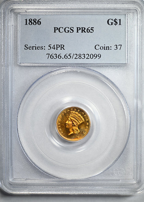 1886 Proof Type 3 Indian Princess Head Gold Dollar G$1 PCGS PR65