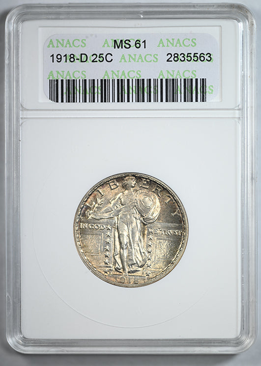 1918-D Standing Liberty Quarter 25C ANACS Soapbox MS61