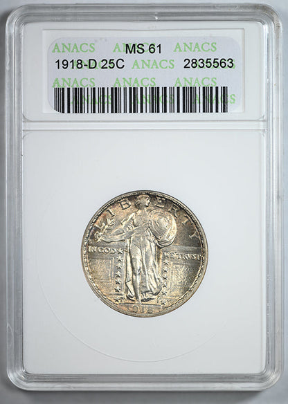 1918-D Standing Liberty Quarter 25C ANACS Soapbox MS61