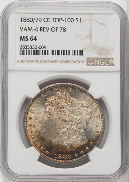 1880-CC $1 80/79 Reverse of 1878 VAM-4 Morgan Dollar NGC MS64