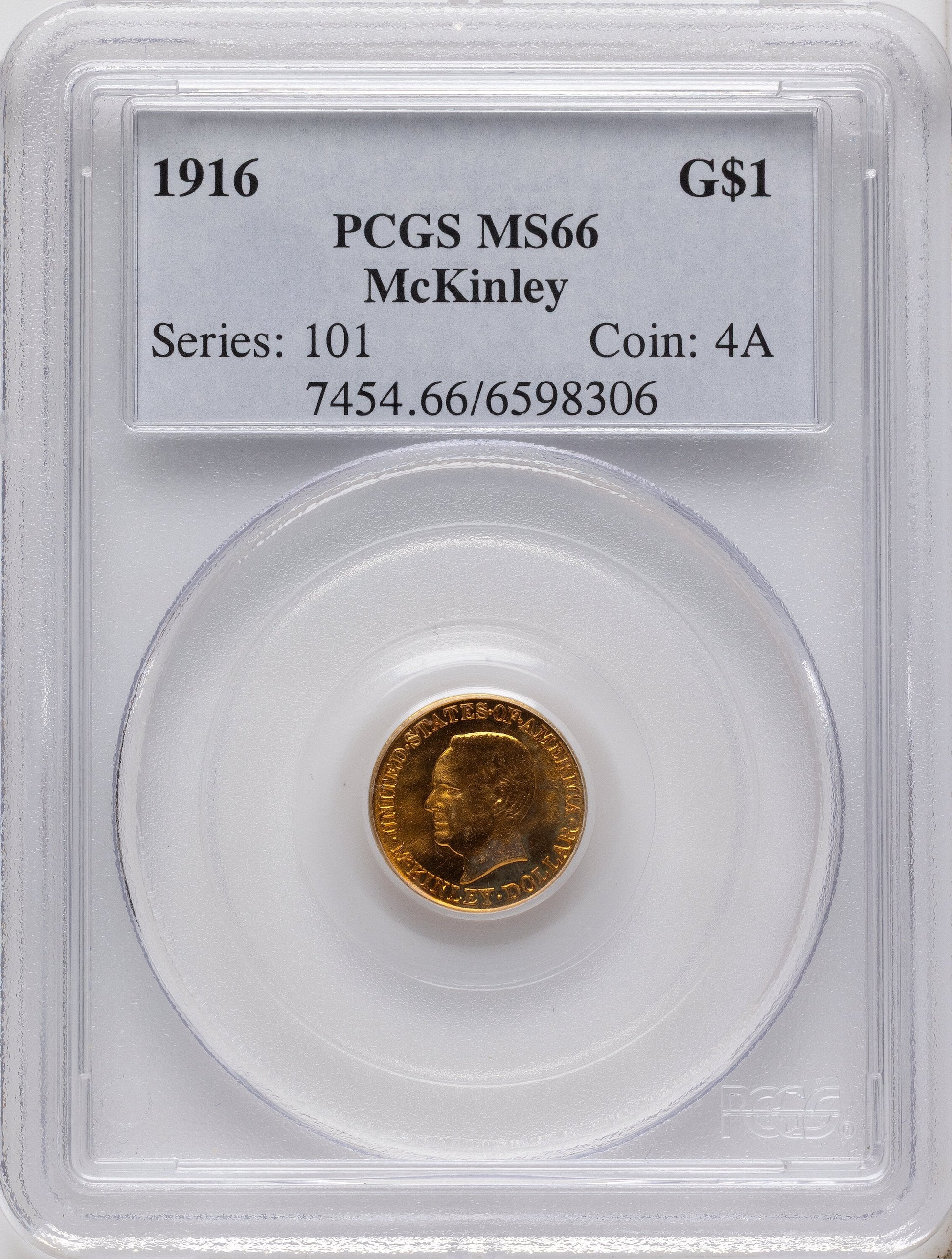 1916 G$1 McKinley Commemorative Gold PCGS MS66