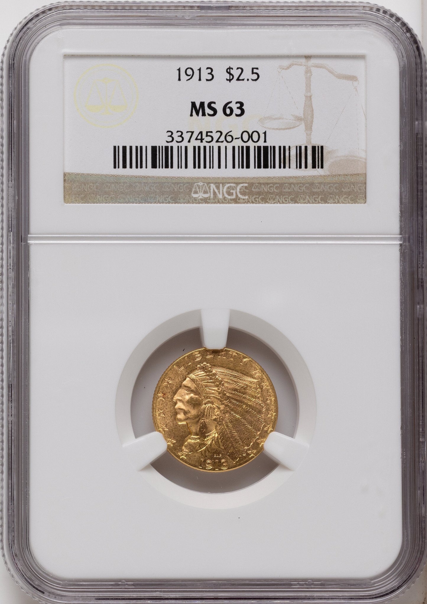 1913 $2.50 Indian Quarter Eagle NGC MS63