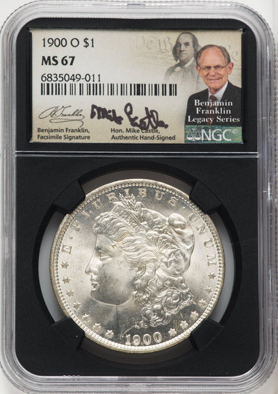 1900-O $1 Mike Castle Blk Core Franklin Series Morgan Dollar NGC MS67 (764026054)
