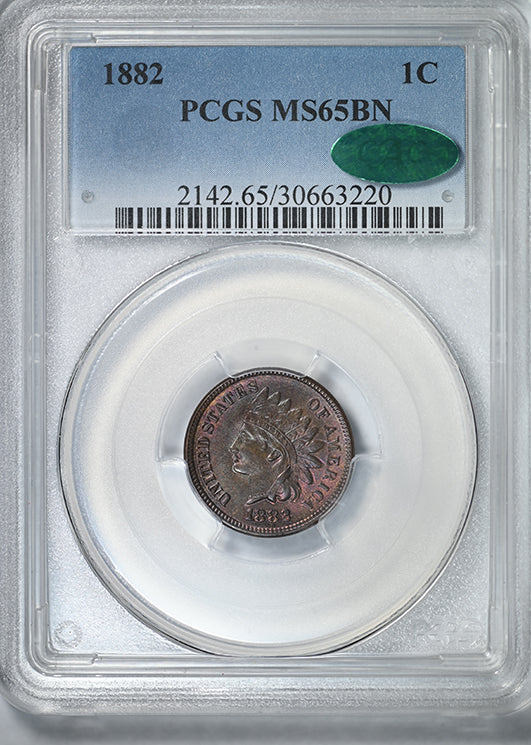 1882 Indian Head Cent 1C PCGS MS65BN CAC - TONED!