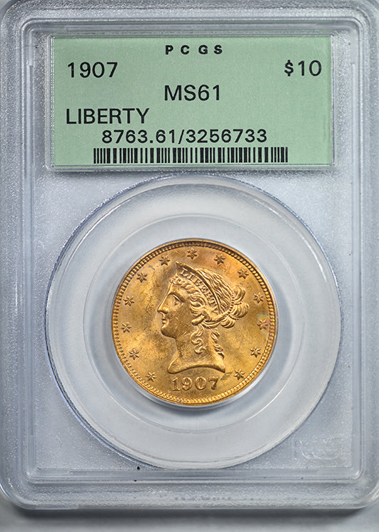 1907 Liberty Head Gold Eagle $10 PCGS MS61 OGH - REVERSE TONED!