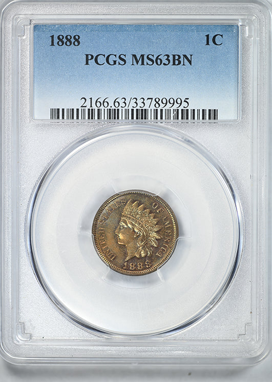 1888 Indian Head Cent 1C PCGS MS63BN - TONED!