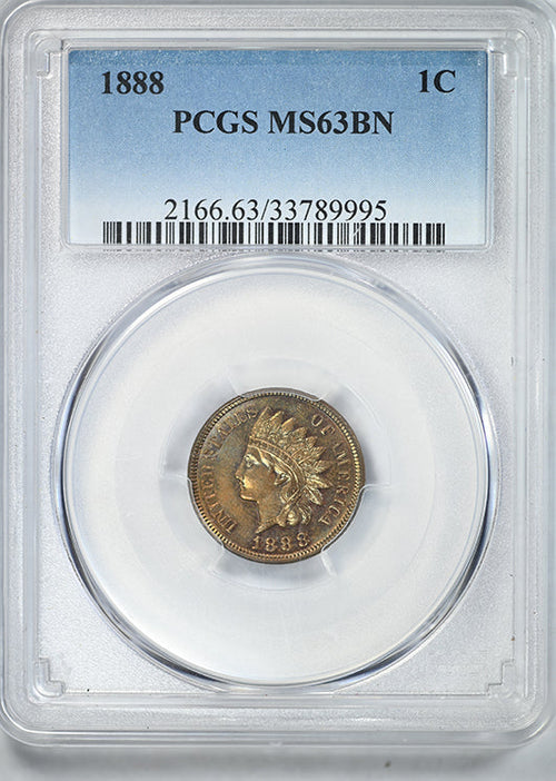 1888 Indian Head Cent 1C PCGS MS63BN - TONED!