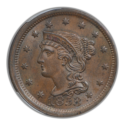 1853 Braided Hair Liberty Head Large Cent 1C PCGS MS65BN CAC