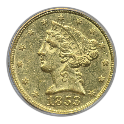 1853-C Liberty Head Gold Half Eagle $5 PCGS AU53 - CHARLOTTE GOLD!