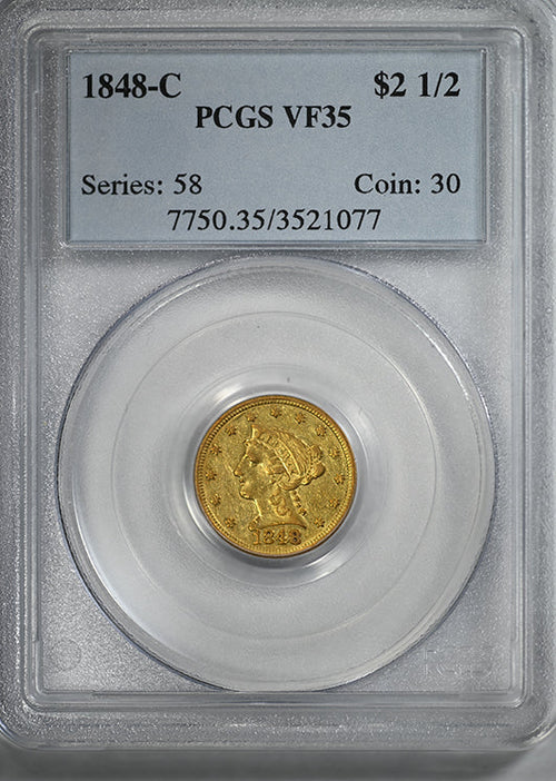 1848-C Liberty Head Gold Quarter Eagle $2.50 PCGS VF35 - CHARLOTTE GOLD!