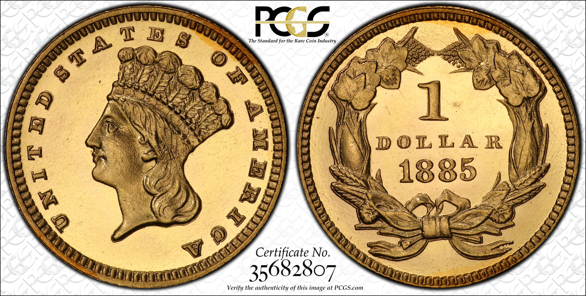1885 Proof Type 3 Indian Princess Head Gold Dollar G$1 PCGS PR66DCAM Deep Cameo