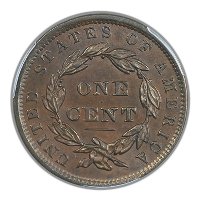 1837 Coronet Head Large Cent 1C PCGS MS63BN - Head of 1838