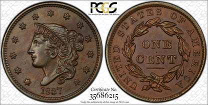 1837 Coronet Head Large Cent 1C PCGS MS63BN - Head of 1838