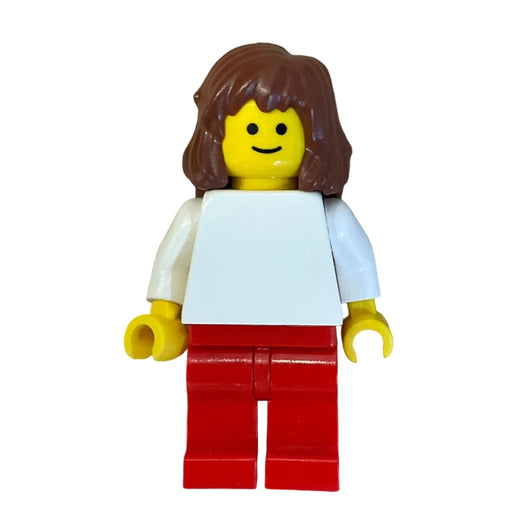Plain White Torso, Reddish Brown Mid-Length Female Hair, pln113 - Town Minifigure