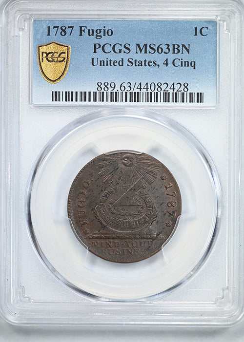 1787 Fugio Cent 1C United States, 4 Cinq PCGS MS63BN