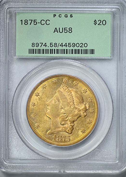 1875-CC Liberty Head Gold Double Eagle $20 PCGS AU58 OGH