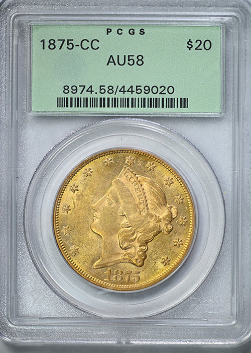 1875-CC Liberty Head Gold Double Eagle $20 PCGS AU58 OGH
