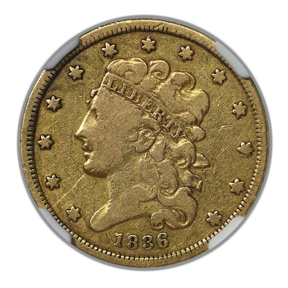 1836 Classic Head Gold Half Eagle $5 NGC F15
