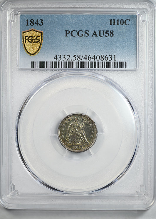 1843 Liberty Seated Half Dime H10C PCGS AU58 - TONED!
