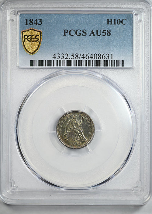 1843 Liberty Seated Half Dime H10C PCGS AU58 - TONED!