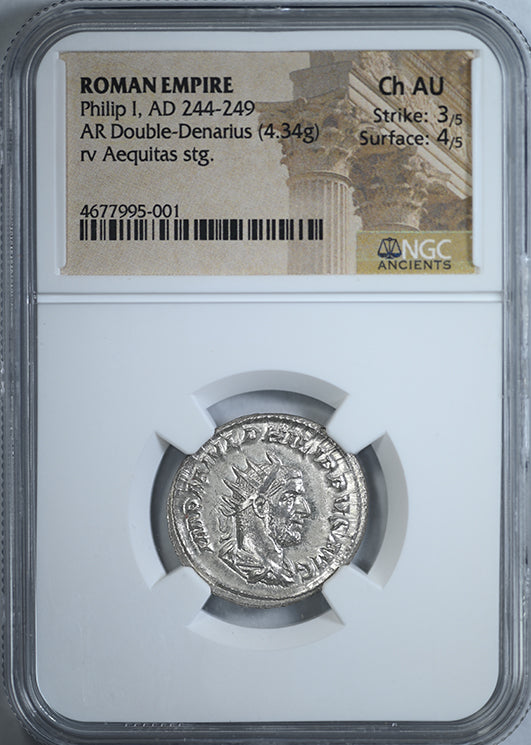 AD 244-249 Roman Empire Philip I AR Double-Denarius NGC Ancients Choice AU