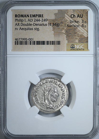 AD 244-249 Roman Empire Philip I AR Double-Denarius NGC Ancients Choice AU